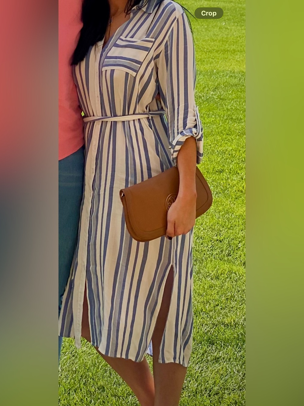 Lost + Wander Blue and White Striped Maxi Shirt Dress